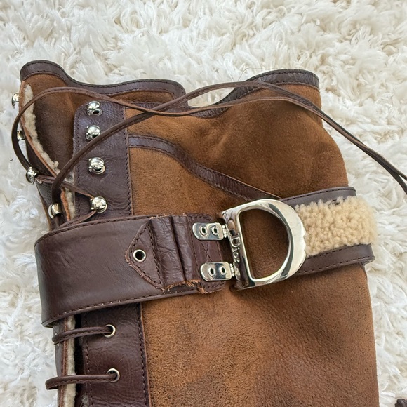 Dior auth brown Leather and shearling Knee-High Boots - Picture 4 of 15
